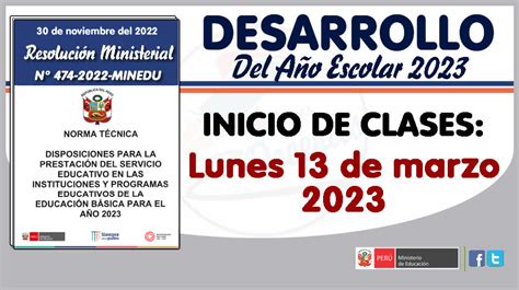 Desarrollo AÑo Escolar 2023 Las Clases Inician El Lunes 13 De Marzo Y