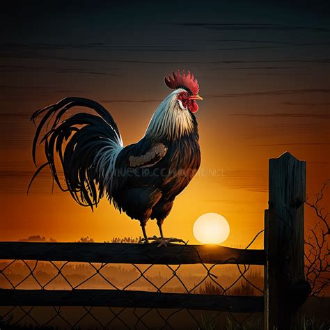 A Proud Rooster Stands On A Fence Crowing At The Break Of Dawn Clipart