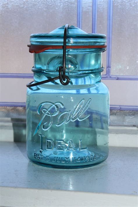 Vintage Blue Ball Ideal Jar Pint Mason With Glass Lid 1923 To 1933