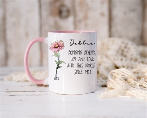 Personalized Birth Flower Mug Custom Name And Birth Month Year