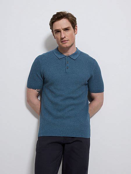 Navy Textured Long Sleeve Polo Top Men George At Asda