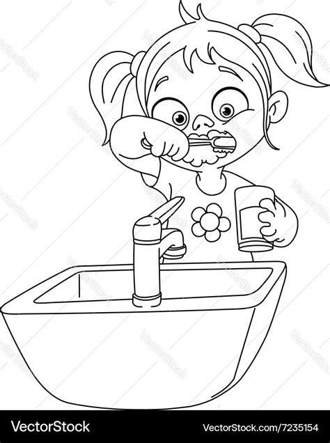 Outlined girl brushing teeth Royalty Free Vector Image