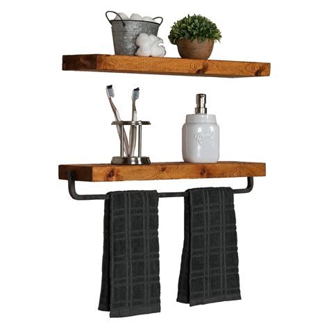 Del Hutson True Floating Shelf With Towel Bar Set Of 2 Floating