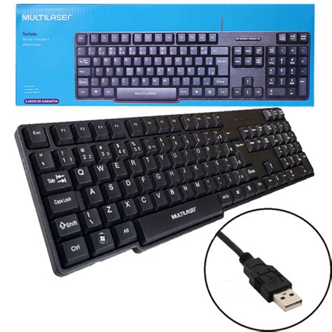 Teclado B Sico Para Pc Usb Multilaser Portugu S Brasil Preto Silencioso