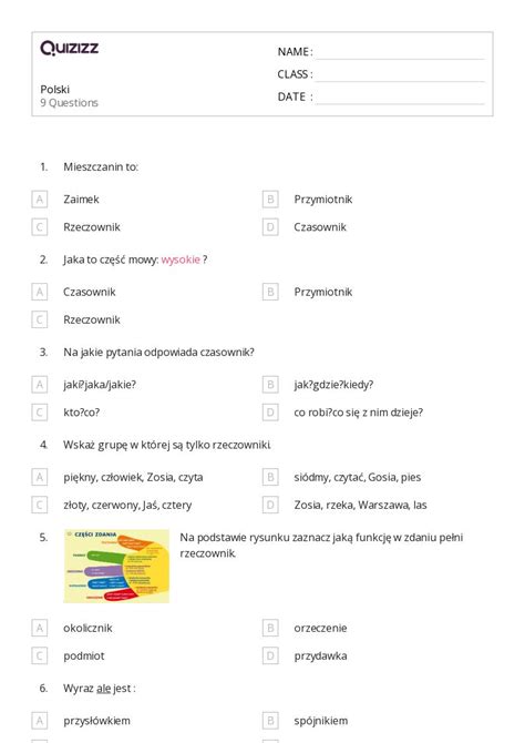 Ponad Rzeczowniki Arkuszy Roboczych Dla Klasa W Quizizz Darmowe