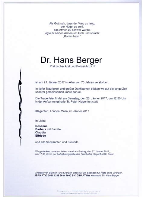 Parte für Dr Hans Berger pax requiem