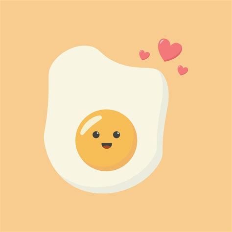 Cute Cartoon Character Design Of Heart Shape Fried Egg Vector