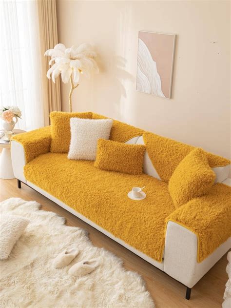 Pc Solid Fuzzy Sofa Towel Minimalist Polyester Sofa Cover Blanket For