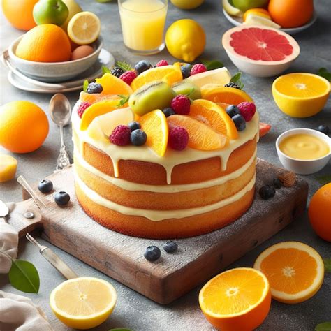 Premium Ai Image Citrus Victoria Sponge Cake With Lemon Curd And