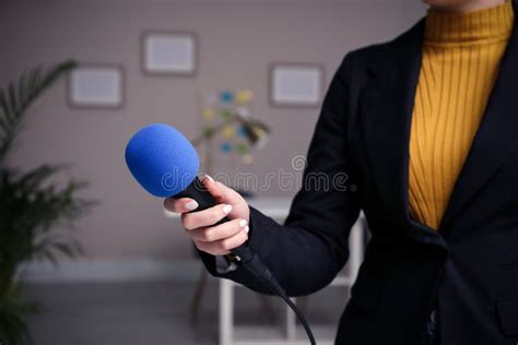 Professional Journalist Taking Interview In Front Of Video Camera ...