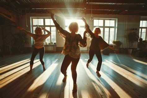 Premium Photo Group Of Three Mature Women Performing Modern Dance In