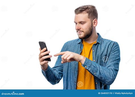 Man Scrolling Smartphone Stock Photo Image Of Scrolling 264032178