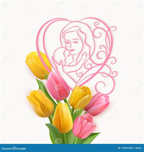 Happy Mothers Day Card With Tulips Stock Vector Illustration Of