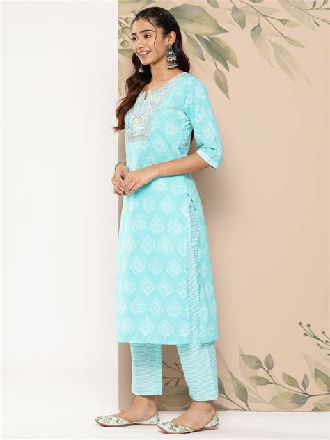 Libas Women Ethnic Motifs Yoke Design Thread Work Pure Cotton Kurta Set