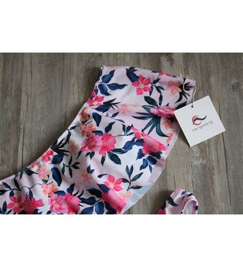 Women Sexy Two Piece Ruffled Off Shoulder Bikini Set High Waist Swimsuit Flower CL O V Z L