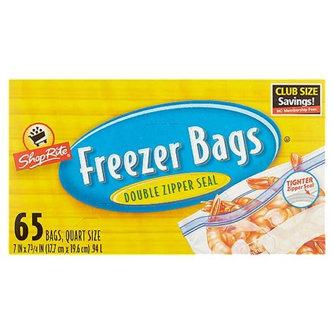 ShopRite Double Zipper Seal Quart Size, Freezer Bags