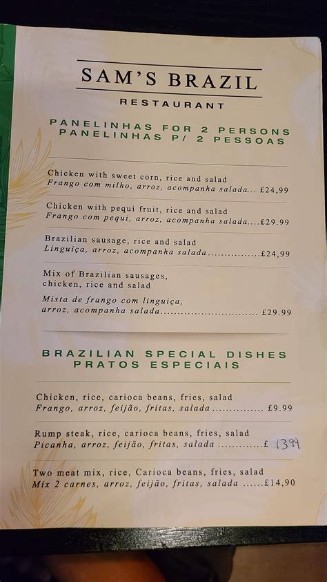 Menu At Sam S Brazil Restaurant London 53 Stroud Green Road