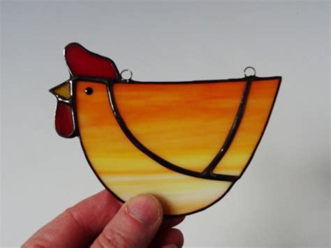 Stained Glass Chicken Glass Window Decoration Glass Hen Etsy