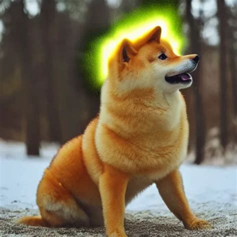 Real Life Super Saiyan Shiba Inu With Glowing Yellow Stable Diffusion