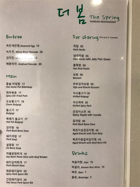 Menu At The Spring Restaurant Christchurch