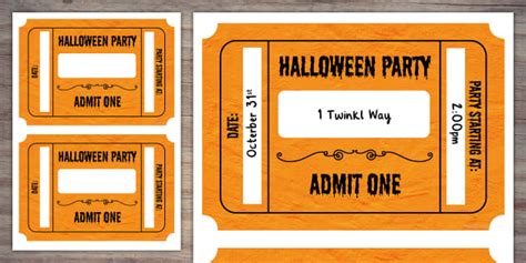 Printable Halloween Tickets Twinkl Party Profesor Hizo