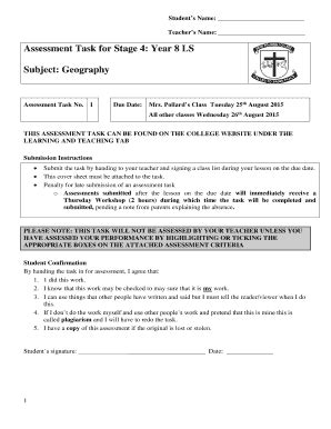 Fillable Online Assessment Task For Stage Year Ls Fax Email Print