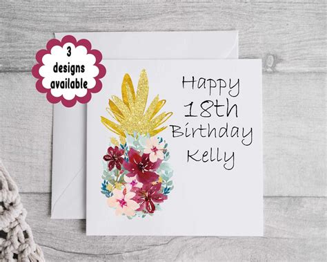 Pineapple Birthday Card Tropical Birthday Card Floral Etsy