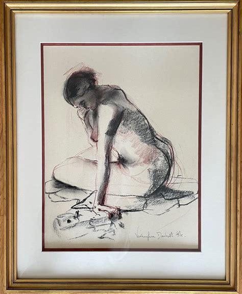 Proantic Drawing Charcoal And Red Chalk Pencils Nude Female Signed