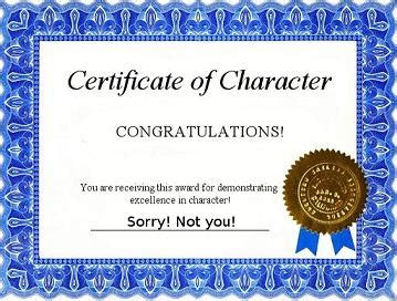 Character Award Certificate