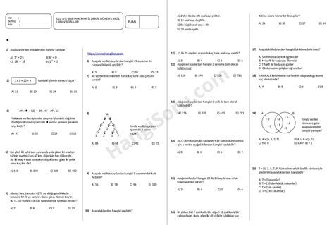 Matematik 6 Sınıf 1 Dönem 1 Yazılı Sourları Test Hangisoru