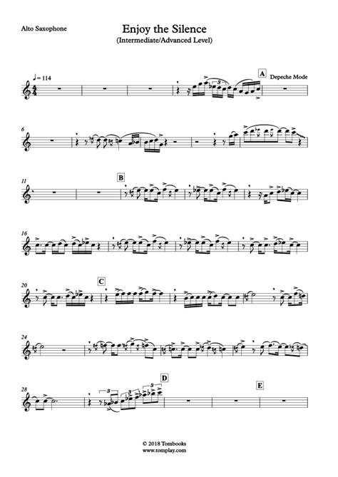 Saxophone Sheet Music Enjoy The Silence Intermediate Advanced Level