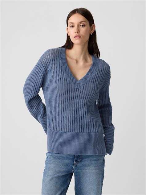 Relaxed Crochet V Neck Sweater Gap Factory