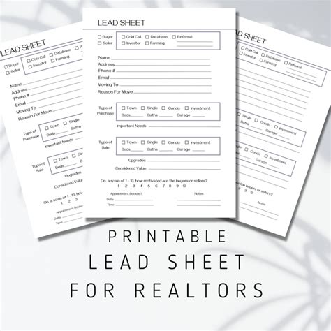 Real Estate Agent Lead Sheet One Page Printable Or Digital Lead Form