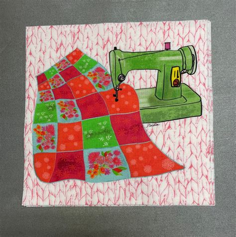 Sewing Machine Quilt Block Quilting Theme Fabric Art Block - Etsy