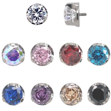 internally threaded flat prong set cz   body jewel