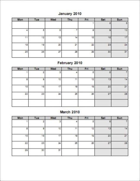 Three Month Printable Calendar