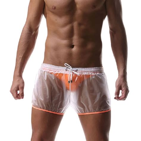 2019 moda masculina sexy shorts transparente ver através de troncos à