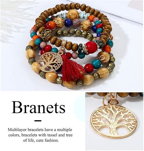 Branets Böhmische Holzperlen Armbänder für Frauen Mehrschichtige