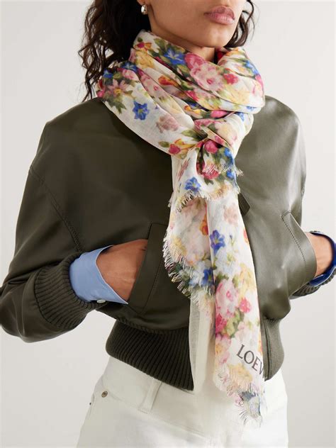 Loewe Frayed Floral Print Cashmere And Silk Blend Scarf Net A Porter