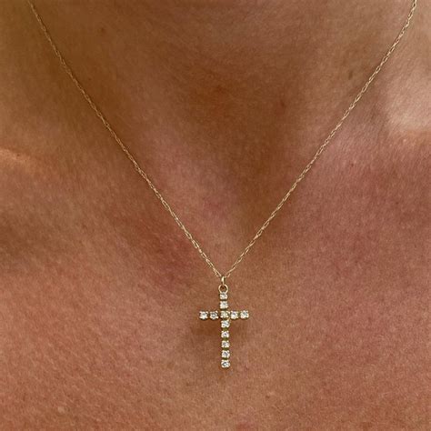 Ladies 14k Yellow Gold Diamond Cross Necklace For Sale At 1stdibs