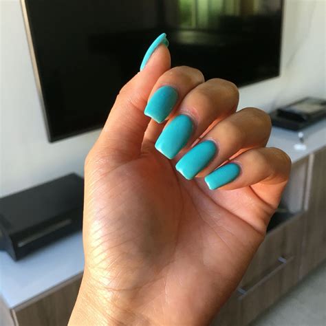 Squoval Shaped Nails A Cyan Tiffany Blue Color Squoval Acrylic Nails