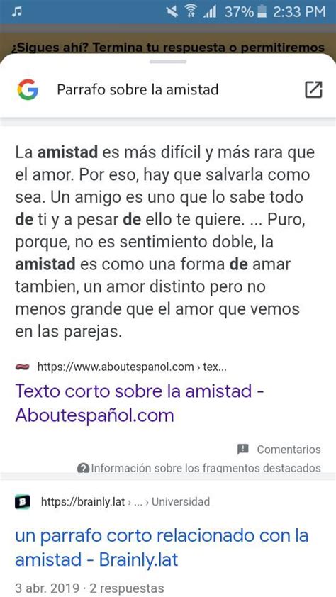 Parrafo Sobre La Amistad Brainly Lat