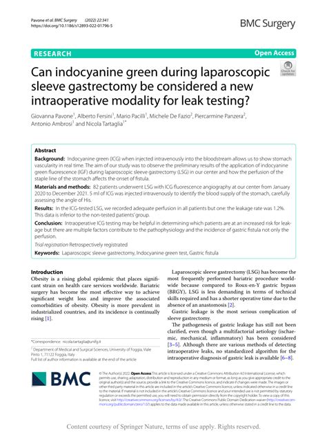 Pdf Can Indocyanine Green During Laparoscopic Sleeve Gastrectomy Be