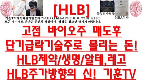 주식투자 Hlb고점 바이오주 매도후단기급락기술주로 몰리는 돈hlb제약생명알테레고hlb주가방향의 신 기훈tv