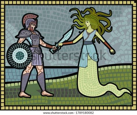 Painting Perseus Fighting Medusa Stock Vector Royalty Free 1789180082