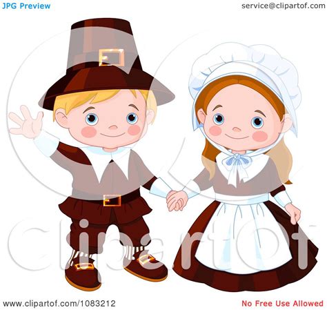 Clipart Cute Thanksgiving Pilgrims Royalty Free Vector Illustration By Pushkin 1083212