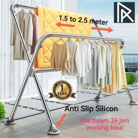 Pa Premium Foldable Extendable Double Pole Cloth Hanger Ampaian Baju