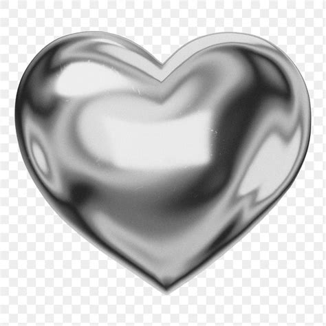 Silver Metallic Heart Png Sticker 3D Valentine S Graphic Transparent