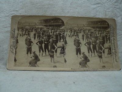 J F Jarvis Stereoview Card Atlantic City Nj New Jersey Ocean Swimming