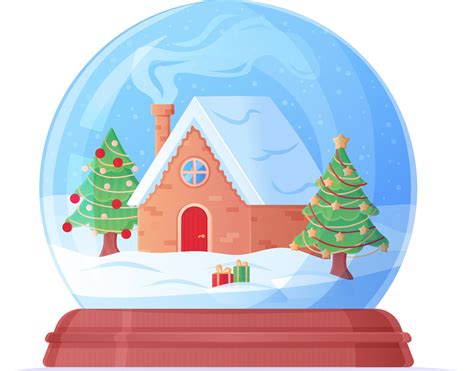 Snow globe with cozy home and christmas tree cartoon illustration. 13738760 Vector Art at Vecteezy